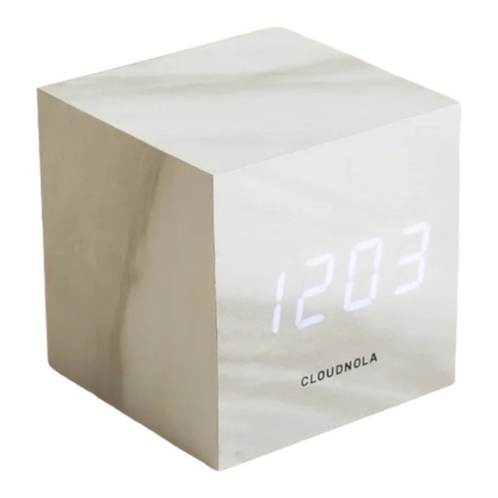 Cloudnola Block Clock Block Alarm Clock White Marble Small Bedside Table Clock